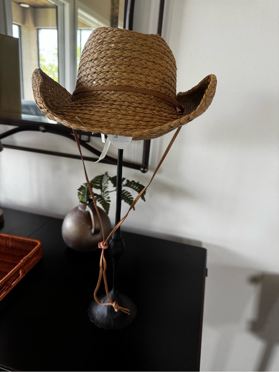 David and Young Accessories - David and Young Natural Brown Straw Cowboy Hat with Chin Strap